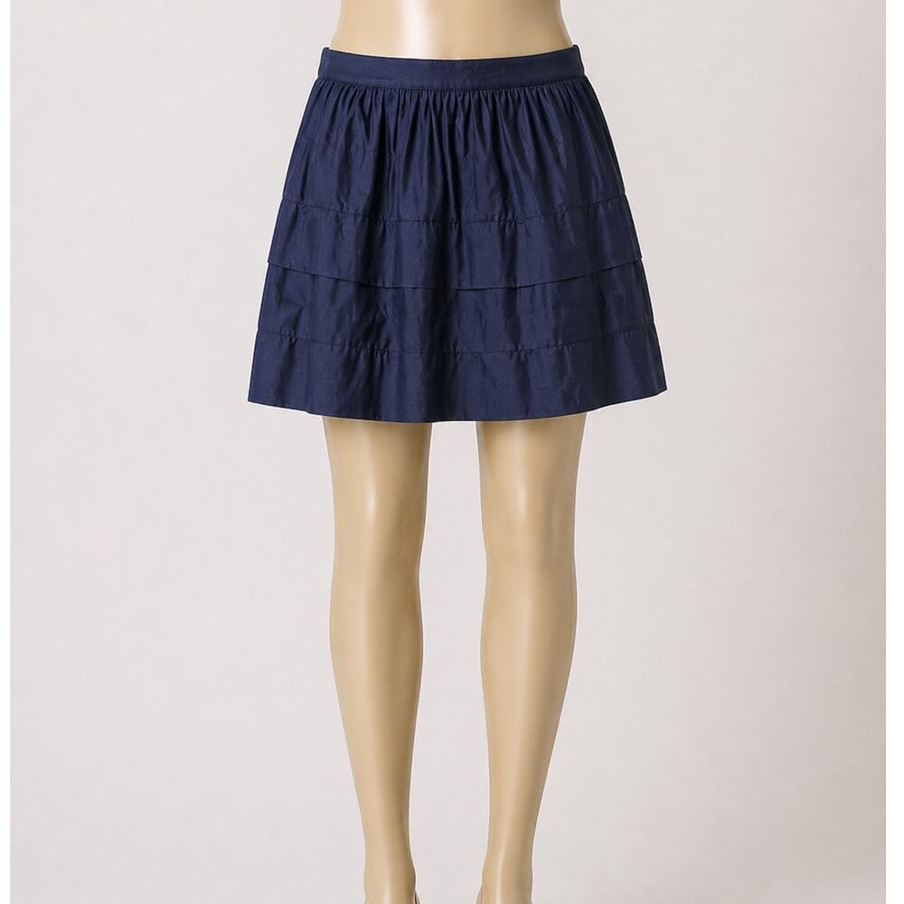 J.Crew Navy Tiered Cotton Skirt Side Zip Up- Size 6